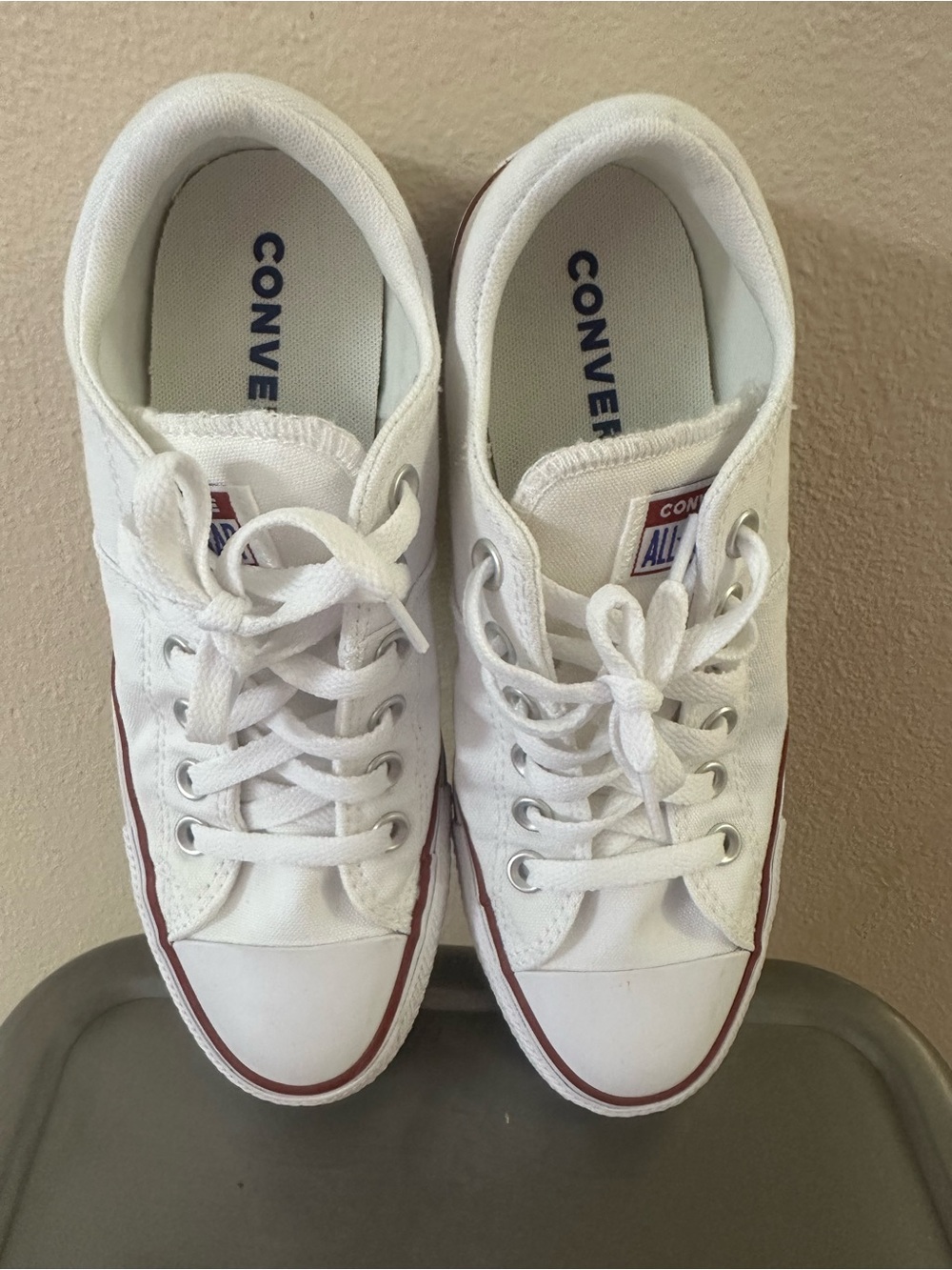 Converse White Canvas Low Top Sneakers with Red Trim